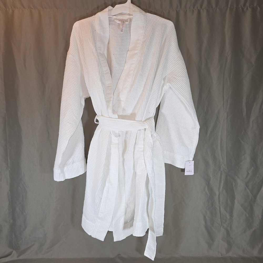 Auden Womens Waffle Knit Robe White Long Sleeve Belted Spa Sleepwear XL/XXL NEW